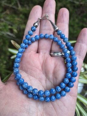 Rising Sun Sterling Silver Denim Lapis Beaded Navajo Necklace